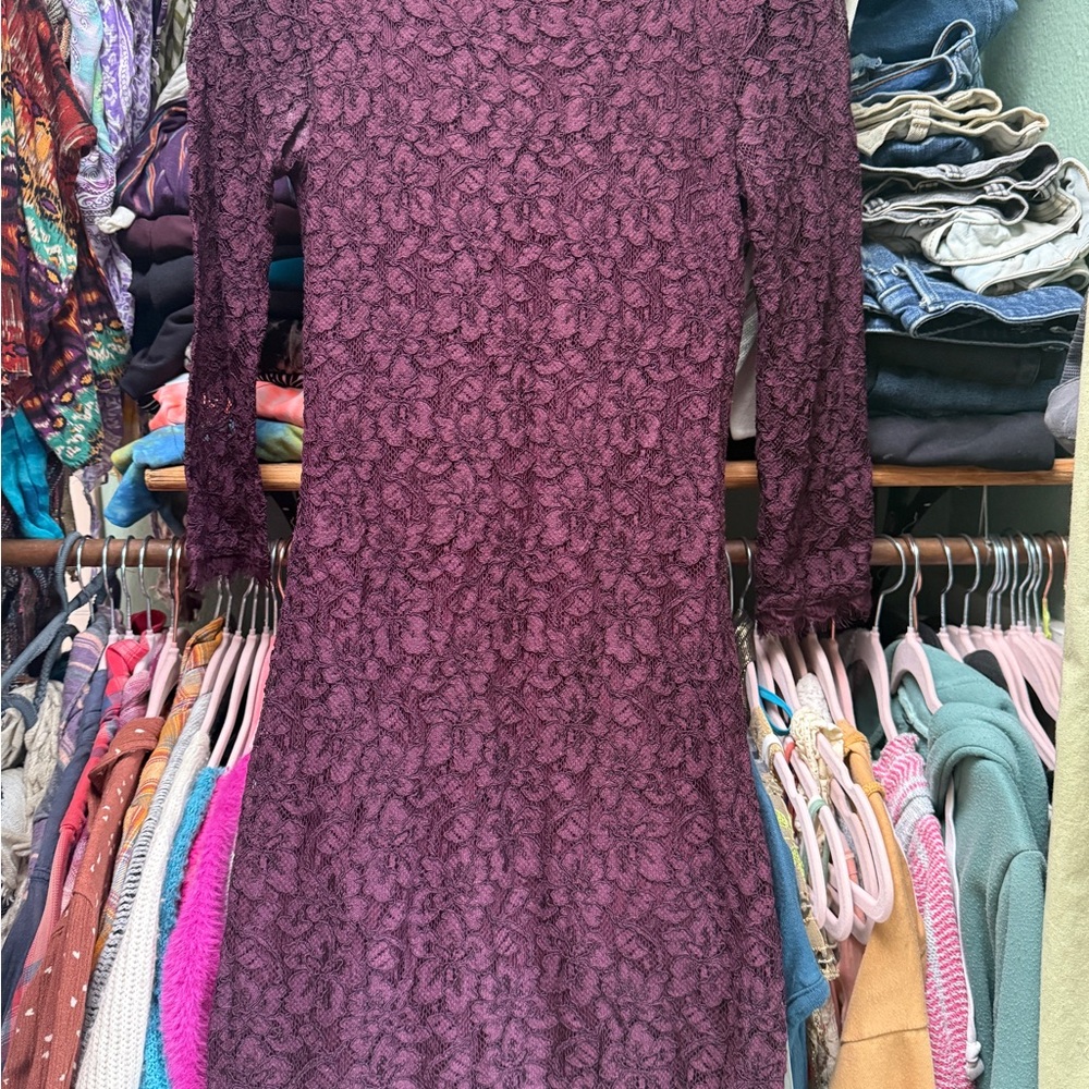 Diane Von Furstenberg Plum Lace Long Sleeve Dress